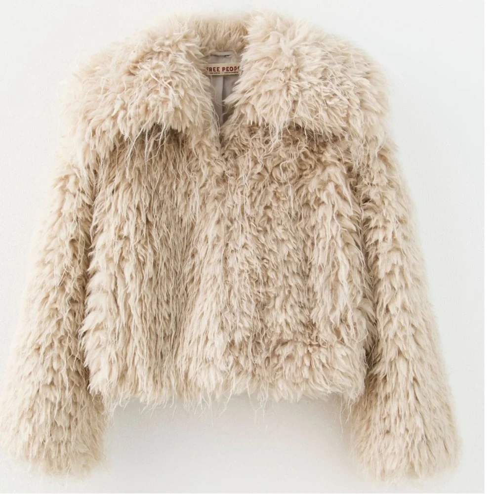 Free people Faux Fur Jacket coat Cream crop cropped FP moonlight off white teddy - Picture 4 of 12